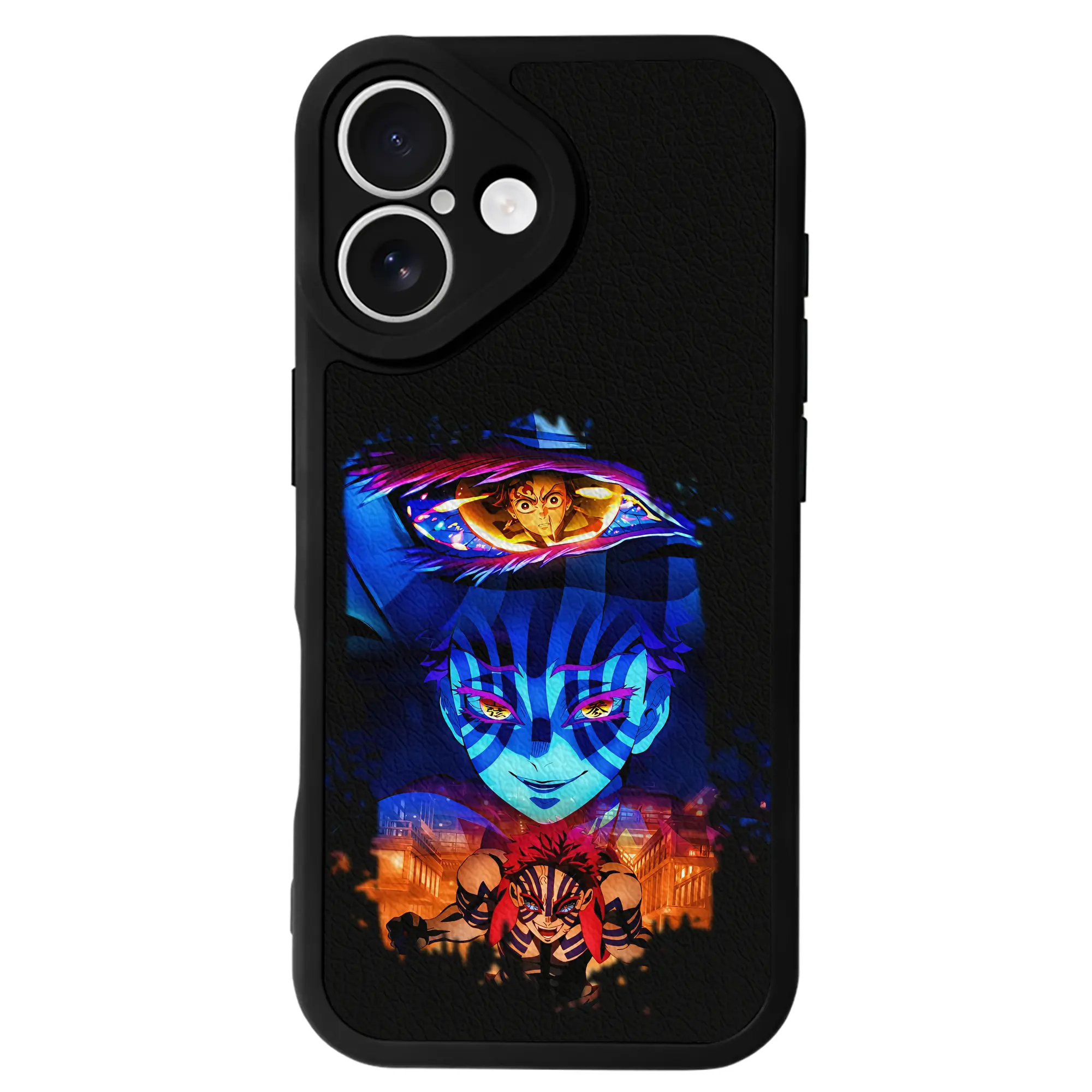 鬼滅の刃 グッズ,猗窩座 - IPhone 16シリーズ対応 ・ シリコンスマホケース ・ レザー調 ・ 高精度フィット ・ 耐衝撃 ・ ワイヤレス充電対応 ・ 精密カット